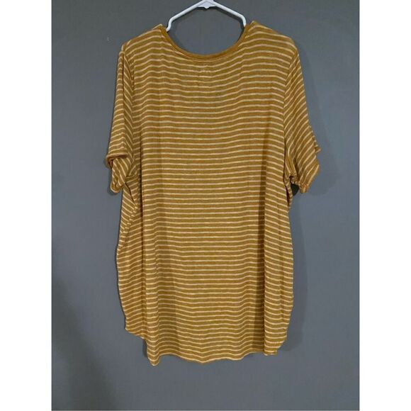 Maurices Yellow Striped Roll Cuff Short Sleeve High Low V Neck Top Size 2X - Picture 5 of 5